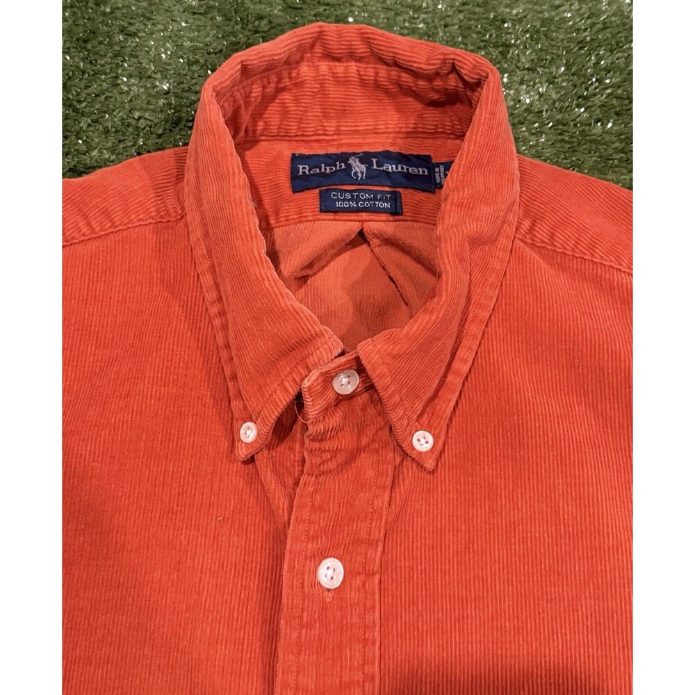 Vintage Ralph Lauren Men's Corduroy Long Sleeve Button Shirt Size XL Orange